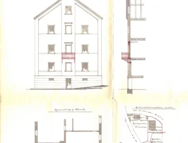 09 03 1895201 20 OG2 C20 Schnitt20 A B2 C20 S Adansicht2 C20 Lageplan einerner20 Balkonanbau